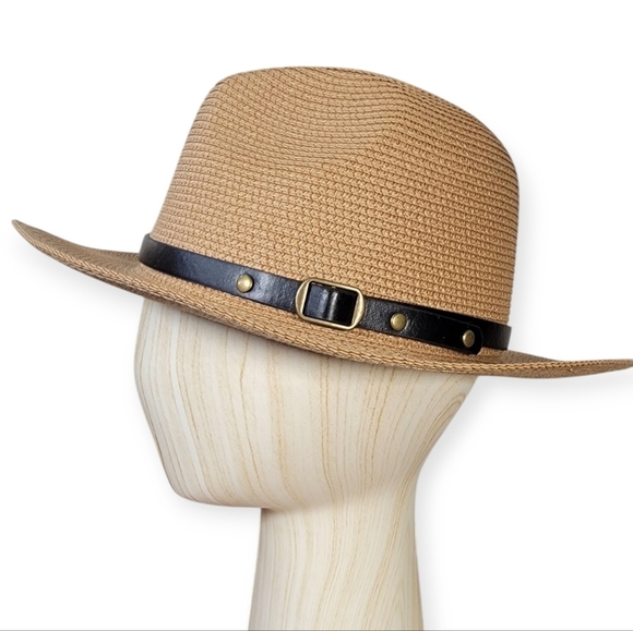 Multitrust Tan Fedora Sun Hat with Black Band Womens One Size - Picture 13 of 13